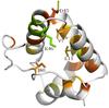 Fig.7 :  Conserved amino acid residues among the so-called defense cluster, on the 3Dstructure of nsLTP 525 © C. Fleury/PeerJ